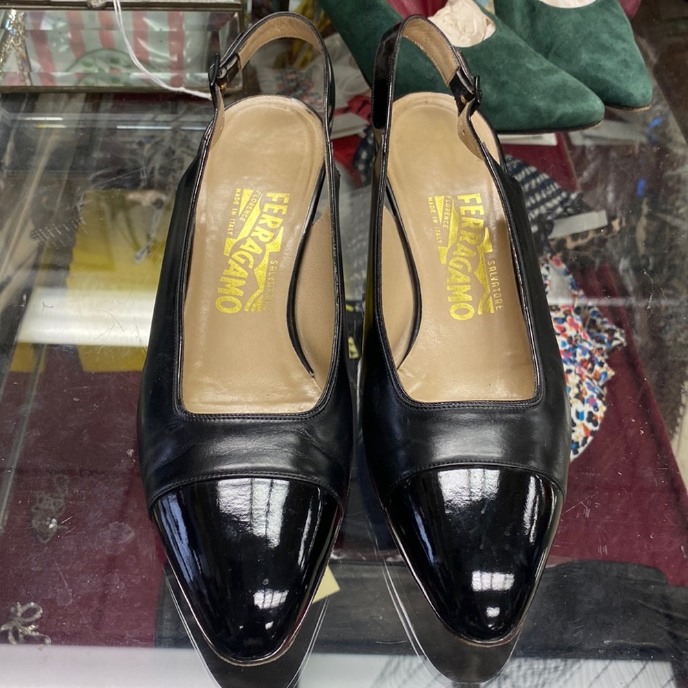 Salvatore Ferragamo Black Leather Slingback VINTAGE